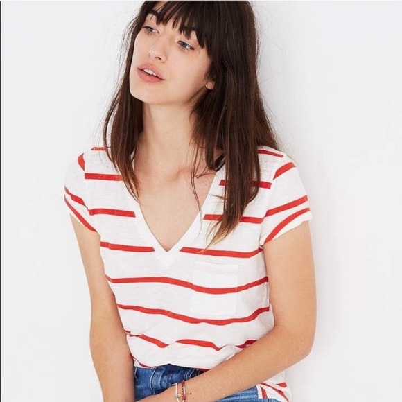 MADEWELL Whisper Cotton V Neck in Creston Stripe - Picture 6 of 7